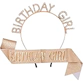 HFZRZFH Sparkling Rhinestone Crown and Sash Set in Champagne Gold - Women's and Girls' Birthday Party Headband with 168 Diamonds, Adjustable Sash, Ideal for Celebrations and Gifts