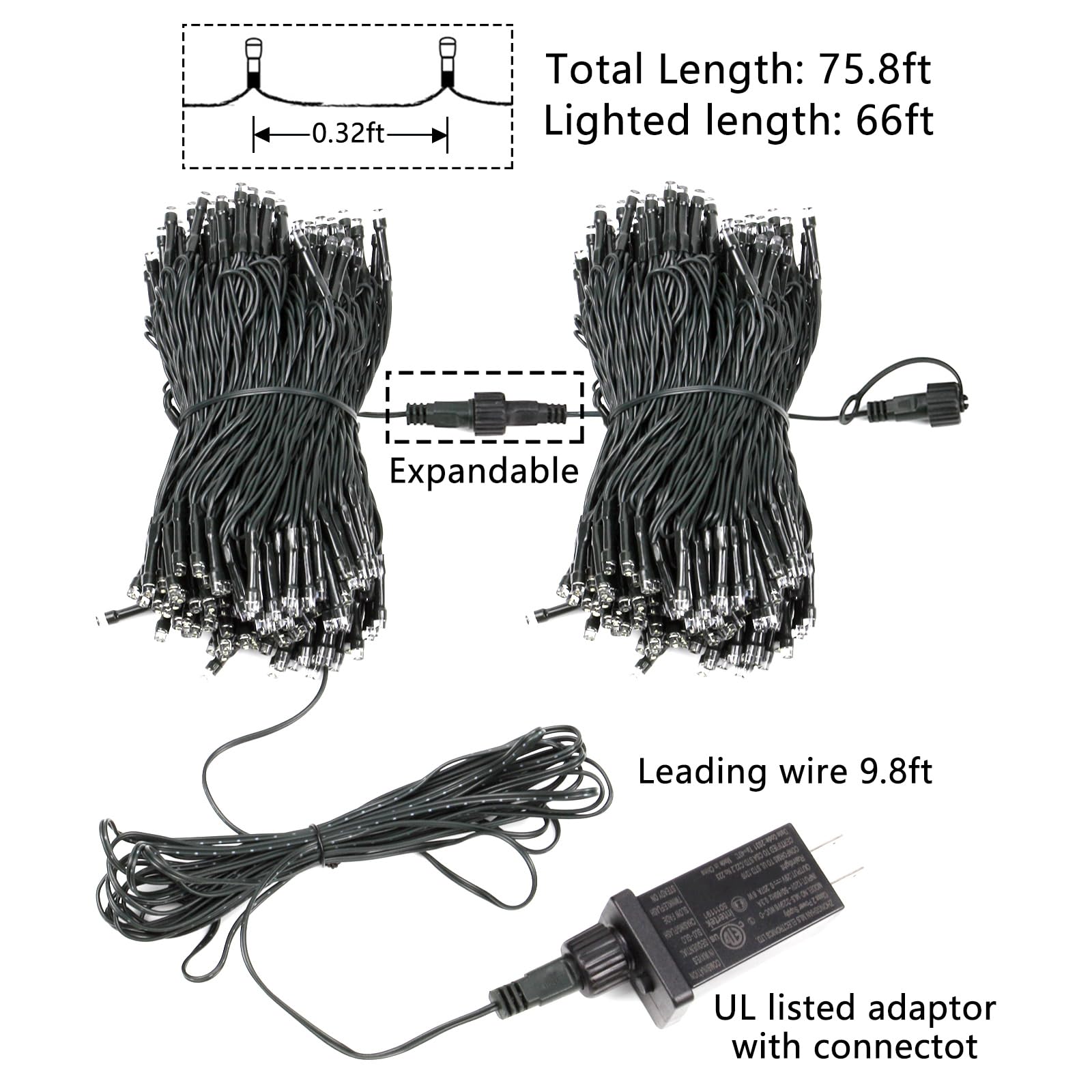 Upgraded 75.8 FT 200 LED Christmas String Lights Outdoor/Indoor, Timer & Memory Function & 8 Modes, Extendable Green Wire Waterproof Fairy String Lights for Xmas Tree Holiday Party Garden (Warm White)