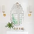KOHROS Venetian Wall Mirror with Floral Etched Design Arch Crown Top 42" x 24" Large Oval Bathroom Mirror Frameless Vanity Mirror Decorative Mirror for Bathroom Bedroom Living Room