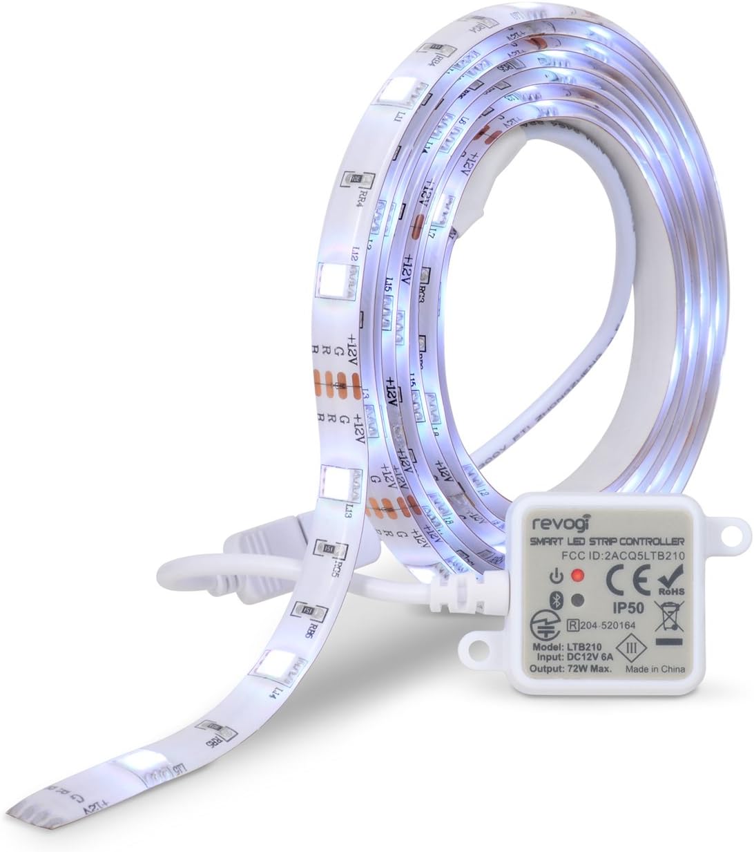 Revogi Smart Color LED Lightstrip, RGB, Dimmable, Bluetooth 4.0, Low Energy, Wireless Light, LED Strip, Android 4.3+, iOS 8+, Scheduler, Anti-Burglar Mode, Music Visualizer