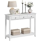 Yaheetech 42 Inch Narrow White Sofa Console Table with 3 Drawers and Shelf | White Entry Table for Living Room, Hallway and Entryway, Painted MDF, 13.5-Inch Slim Depth, 55 lb Top, Drawers Hide Clutter