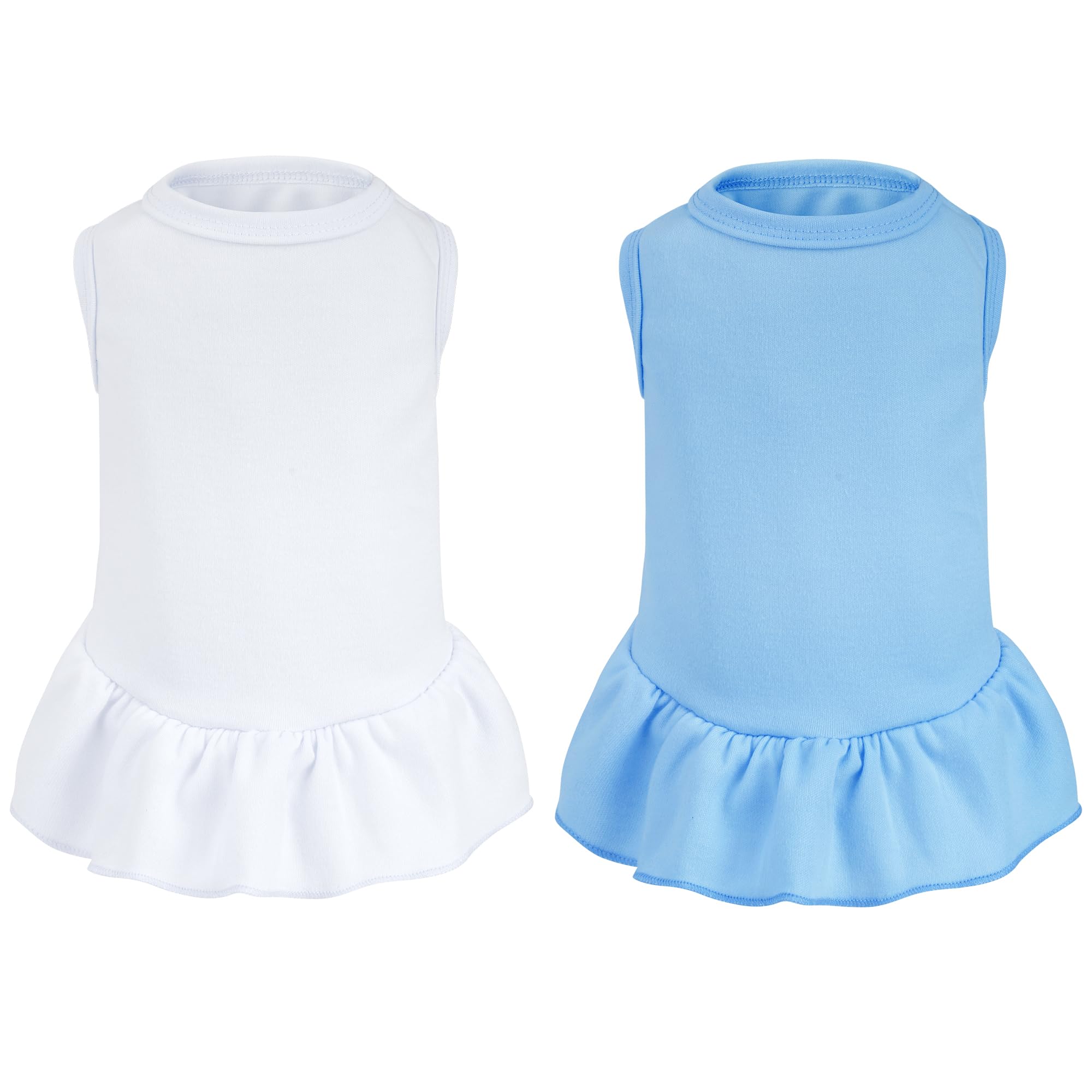 Photo 1 of 2 Pcs Dog Dresses Cat Skirt Solid Color Dog Clothes Summer Sleeveless Puppy Girl Clothes for Small Pet Dogs Cats (White,Blue, Large)