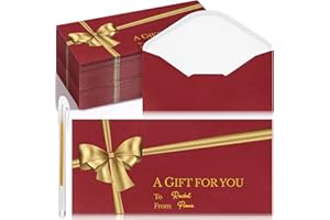 Qilery 50 Pcs Christmas Small Gift Card Envelopes with Golden Bow 3.15 x 6.69 Inch Christmas Money Currency Business Card Holders with Gold Ink Pen for Xmas Holiday Festival Party Supplies(Red)