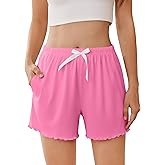 Ekouaer Womens Pajama Shorts Soft Comfy Ruffle Sleep Shorts 2026 Summer Casual Elastic Waist Pj Short with Pockets