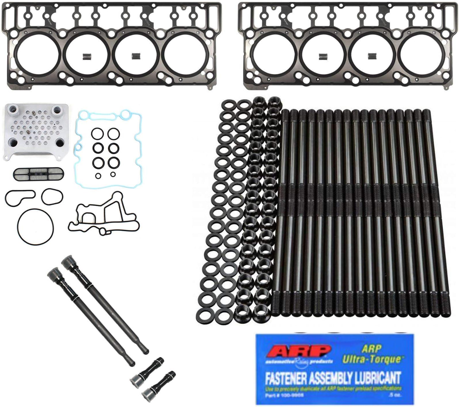 DK 6.0L Revive Kit w/ARP Studs Head Gaskets Oil Cooler Stand Pipes and Dummy Plugs - Compatible with Ford 6.0L 6.0 Powerstroke - 2005.5-2007 (20MM)