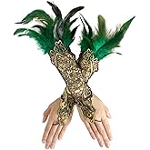 Yimianshou Black Lace Gloves for Women Feather Gloves Swan Wings Wrist Bands Witch Angel Costume Accessories