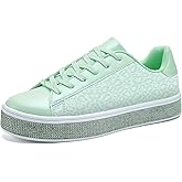 UUBARIS Women's Glitter Tennis Sneakers Neon Dressy Sparkly Sneakers Rhinestone Bling Wedding Bridal Shoes Shiny Sequin Shoes