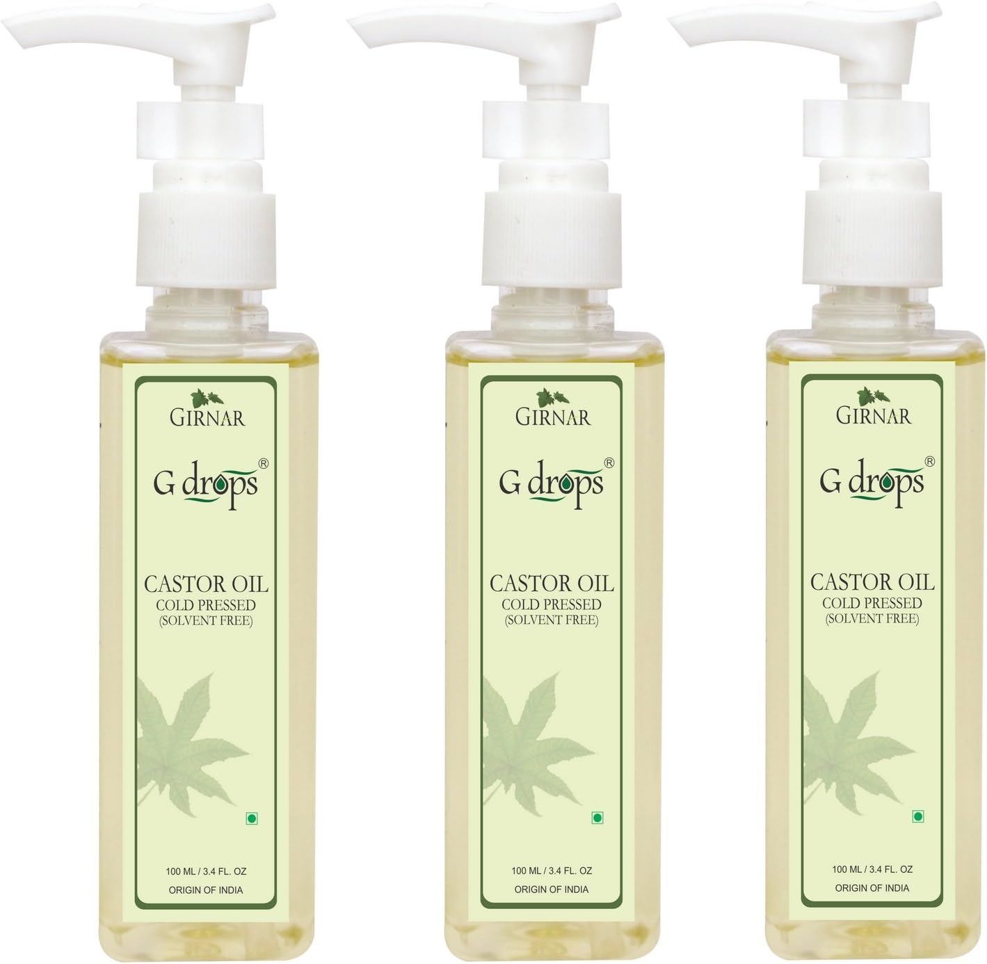 G drops 100% Organic & Pure Castor Oil (ColdPressed) For Hair Growth, Body, Skin Care, Eyelashes Hair Oil pack of 3 (100x3ml)