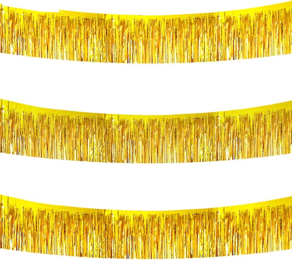 3 Packs Metallic Foil Fringe Garland Gold Wall Hanging Tinsel Fringe Banners for Valentine New Year Parade Floats Bridal Shower Wedding Birthday Holiday Party Decoration(30 Feet) — image 1