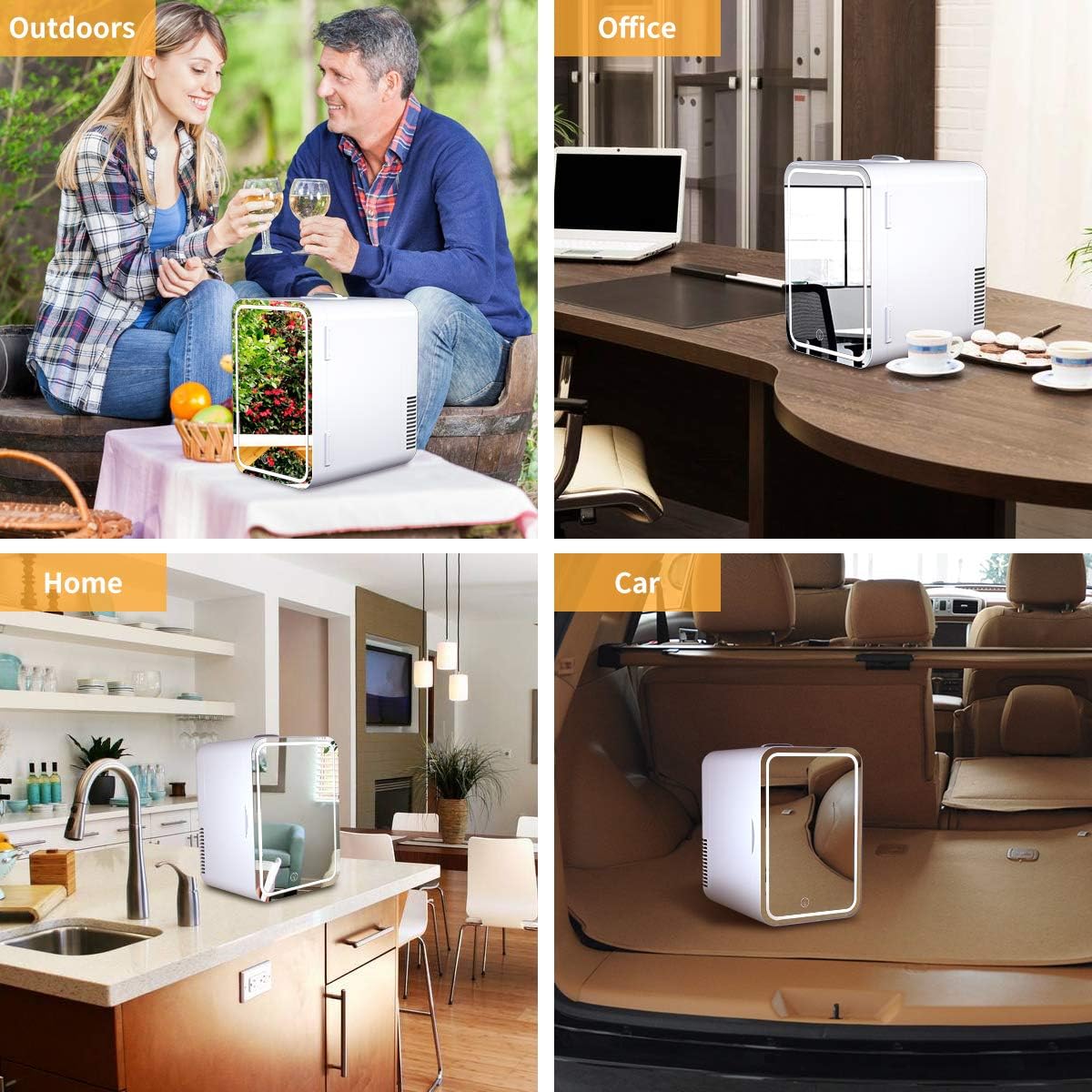 Mini Fridge 6 Liter AC/DC Portable Beauty Fridge Thermoelectric Cooler and Warmer for Skincare, Bedroom and Travel (Mirror & LED Design): Home & Kitchen