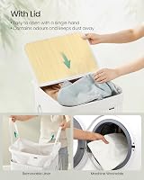 SONGMICS 95 L Laundry Basket with Lid Bamboo Handles Foldable White LCB060W01 view 4