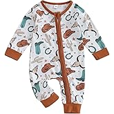 SAYOO Western Baby Cowboy Clothes Neutral Zipped Fall Romper Outfit for Boy Girl Infant Lapel Cow Print One-piece Jumpsuit