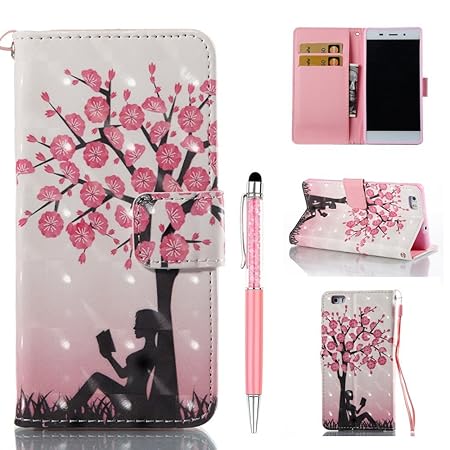 ZCRO Handytasche für Huawei P8 Lite 2015/2016, Leder Schutzhülle Brieftasche Hülle Flip Case 3D Muster Cover mit Kartenfach M