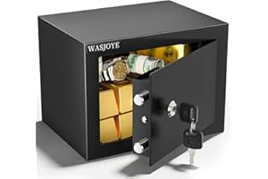 WASJOYE Small Home Safe Box with Key Lock, 0.5 Cubic Feet Steel Security Safe for Money, Jewelry, Passport, Medicine, High Se