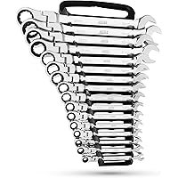 Jaeger 16pc MM/Metric Flex Head TIGHTSPOT Ratcheting Combination Wrench Set with Lock-in Rack - Metric Flexhead Master Set wi