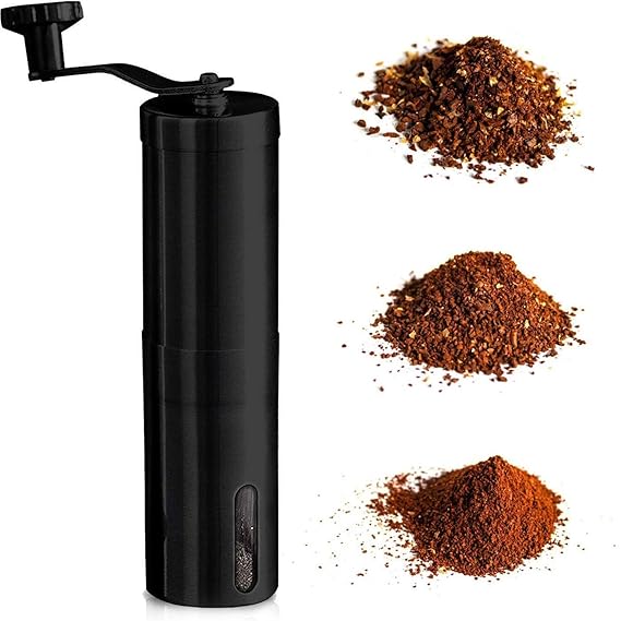 InstaCuppa Manual Coffee Grinder with Adjustable Setting - Conical Burr Mill & Brushed Stainless