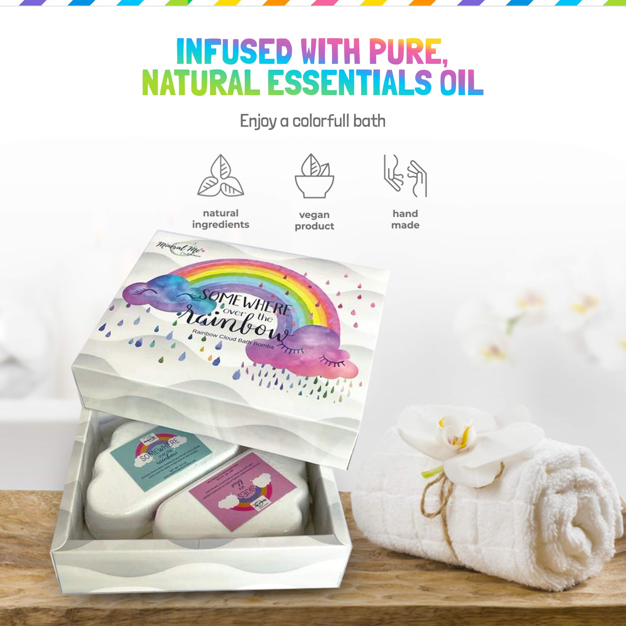 Rainbow Bath Bombs for Kids - All Natural Magic Rainbow BathBombs with Organic Ingredients, Moisturizing, Vibrant Colors & Rich Bubbles, Cloud Bath Bombs, Birthday Gifts for Kids, Girls, Boys
