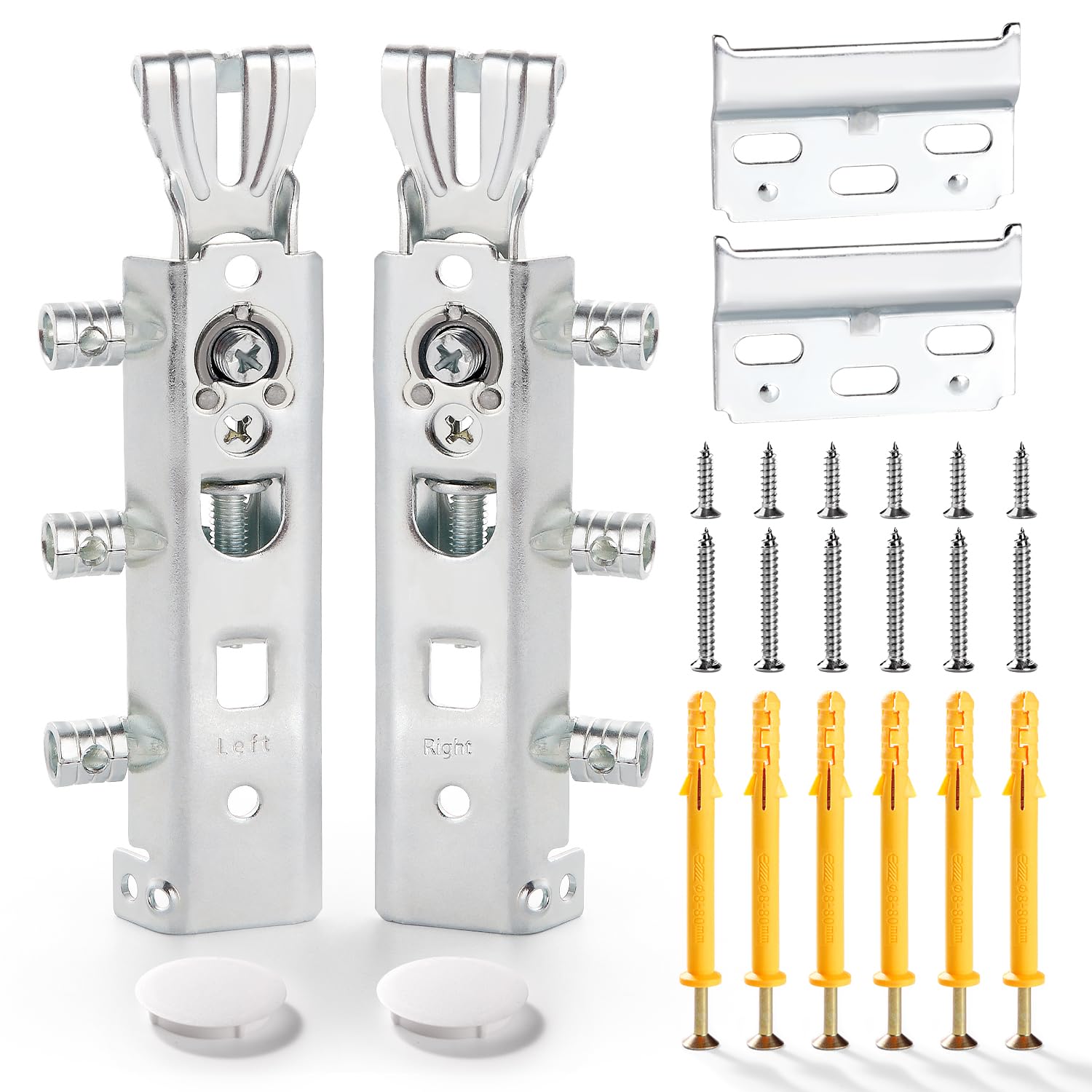 VooGenzek 2 PCS Concealed Cabinet Hanger, Concealed Hanging Bracket Kitchen, Kitchen Wall Unit Cabinet Plates Bracket, with Screws and Cover, for Wall Cabinets Adjustable Bracket, Load Capacity:100kg