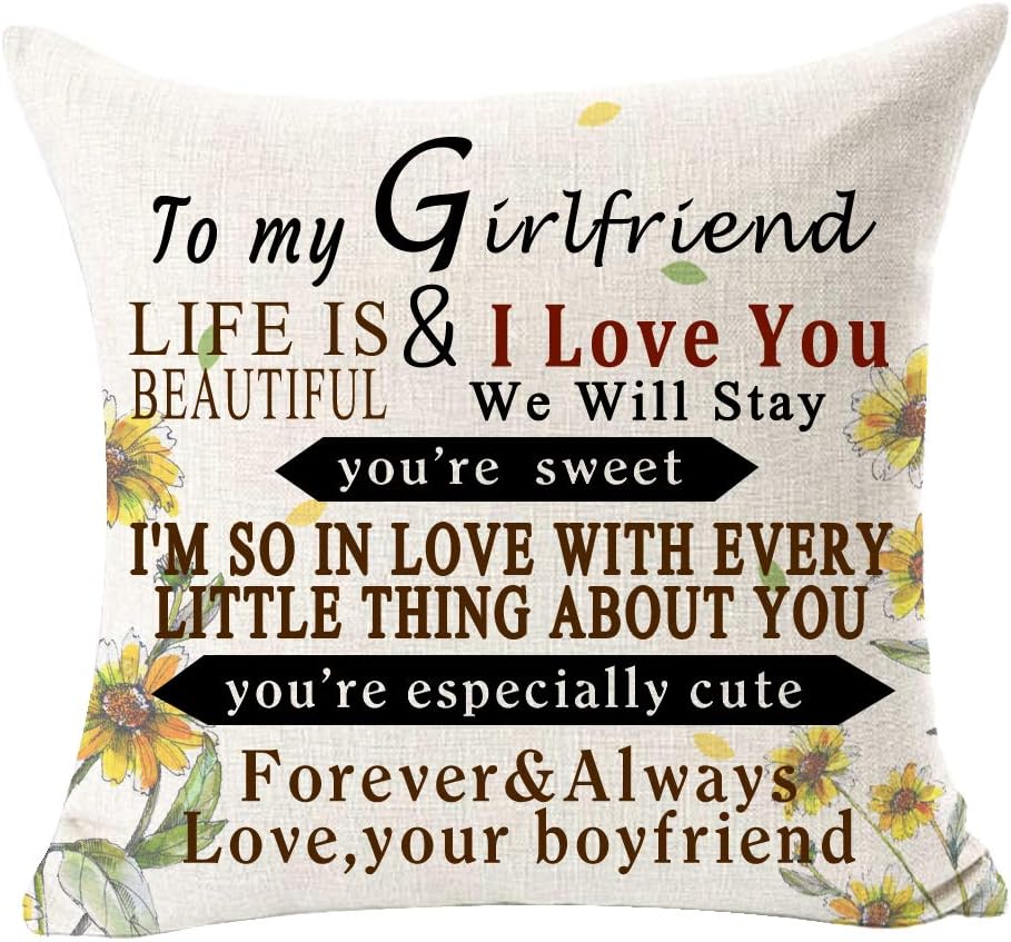 Amazon Com Feleniw Sunflower To My Girlfriend Life Is Beautiful I Love You Forever And Always Quote Gift For Girlfriend Outdoor Throw Pillow Cover Cushion Case Cotton Linen Decorative 18 Square Home
