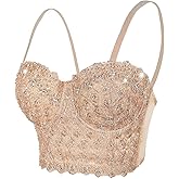 VEENDEO Women's Lace Bustier Corset Wedding Party Crop Top Bra Vest
