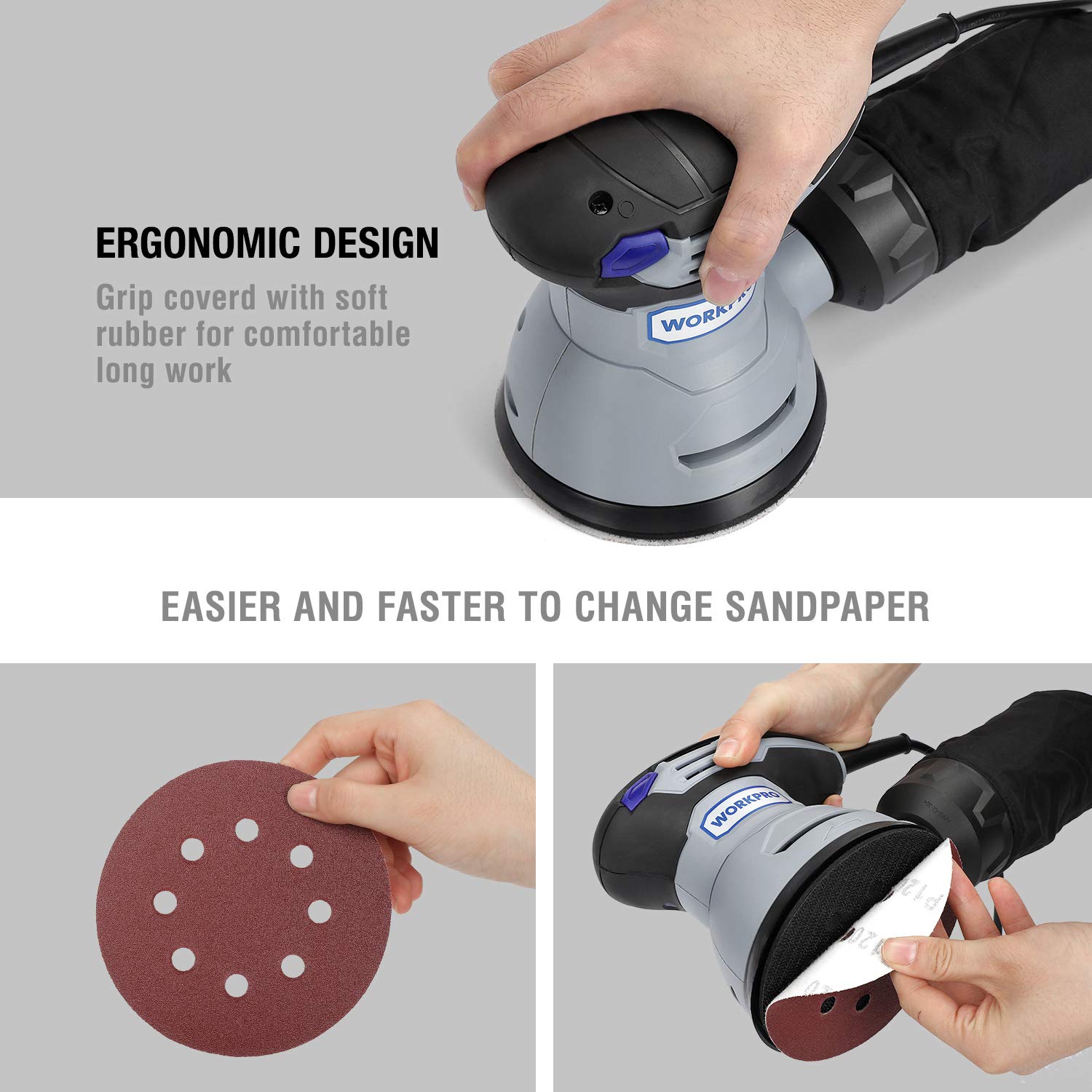 WORKPRO 5inch Random Orbit Sander 6 Variable Speed 12000 RPM