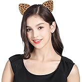 THAUSDAS Black Cat Ears Headband: Leopard Cheetah Ears Headband - Furry Padded Animal Costume Accessories for Halloween Cosplay Women Adult Girls Kids