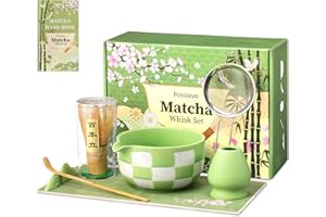 POSSIAVE Matcha Whisk Set Gift Box - Matcha Set with Whisk and Bowl, 7 Pcs Matcha Kit Includes Ceramic Matcha Bowl, Bamboo Whisk & Holder, Scoop & Rest, Sifter and Tea Towel, Complete Matcha Making Kit, Green
