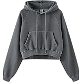 Gihuo Women's Cropped Hoodie Acid Wash Fleece Lined Oversized Short Pullover Sweatshirt