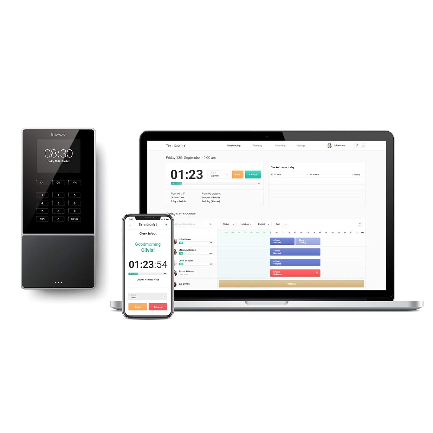 TimeMoto - 125-0587 TM-818 - Time Clock with RFID Reader for up to 2000 Users - Including Employee Management Software: Industrial & Scientific
