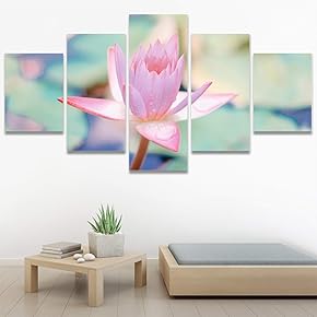 SIGNWIN 5 Panel Canvas Wall Art Water Lily...