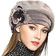 VECRY Lady French Beret 100% Wool Beret Floral Dress Beanie Winter Hat