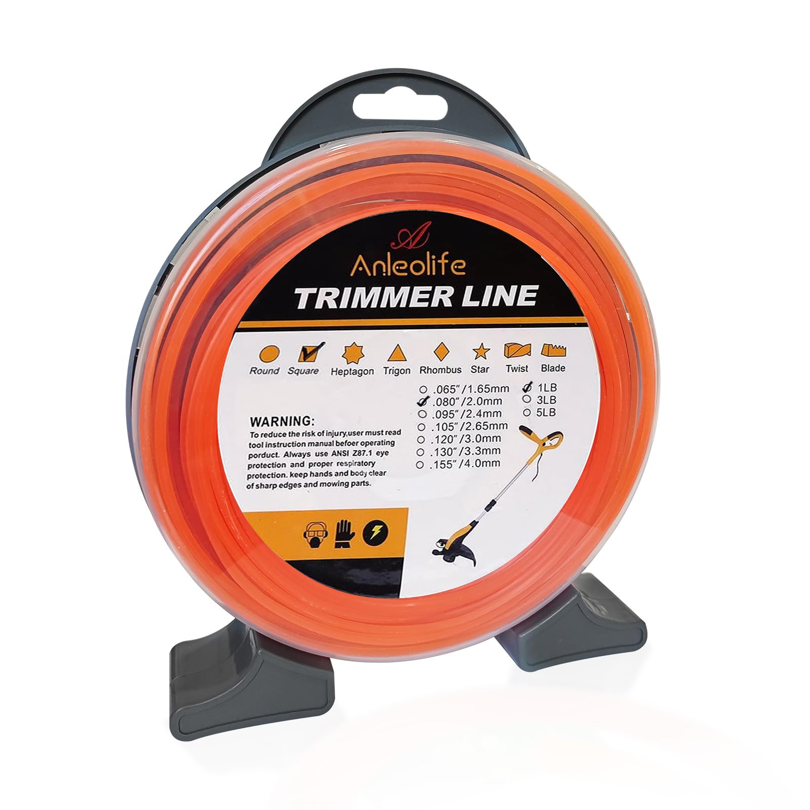 Photo 1 of A ANLEOLIFE 1-Pound Commercial Square .080-Inch-by-557-ft String Trimmer Line Donut,with Built-in Line Cutter, Orange