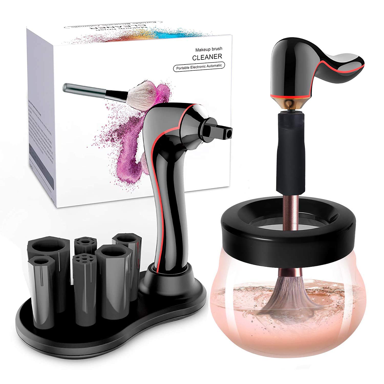 Upgraded Makeup Brush Cleaner and Dryer Machine, Electric Cosmetic Automatic Brush Spinner with 6 Rubber Collars, USB Rechargeable, 3 Speeds, Clean and Dry in Seconds for All Brushes [2020 NEW]: Beauty