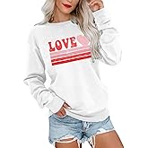 LUKYCILD Valentines Love Heart Shirt: Women Casual Crewneck Sweatshirts Funny Love Graphic Tee Long Sleeve Pullover Tops