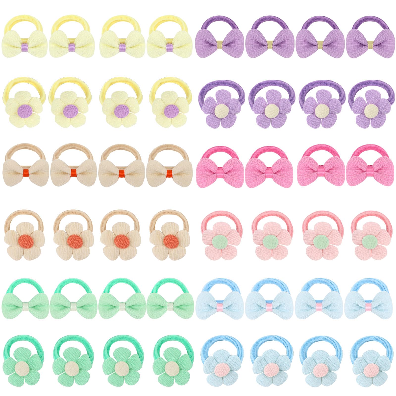 Photo 1 of YISSION 48 Pcs Cute Hair Ties for Girls Colorful Elastics Hair Ties with Cartoon Flowers Bow Soft Rubber Bands Toddler Kids Baby Hair Accessories for Girls