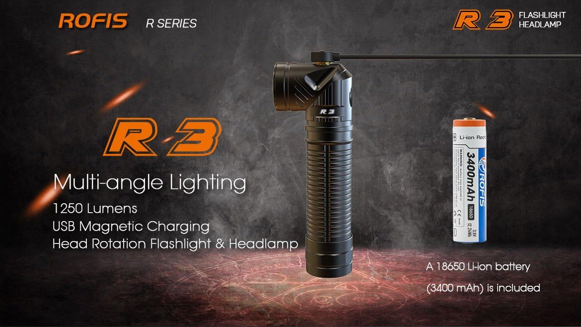 Rofis R3 CREE XM-L2 U3 LED 1250 lM Headlamp USB Rechargeable 18650 Flashlight w/battery