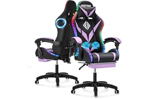 VANSPACE Massage Gaming Chair with Bluetooth Speakers and RGB LED Lights Ergonomic Computer Gaming Chair with Footrest Music Video Game Chair High Back with Lumbar Support Purple and Black