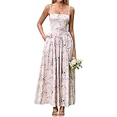 KUTUMAI Floral Corset Long Maxi Dress Lace Up Flowy A Line Summer Wedding Guest Dresses for Women Sundress with Pockets