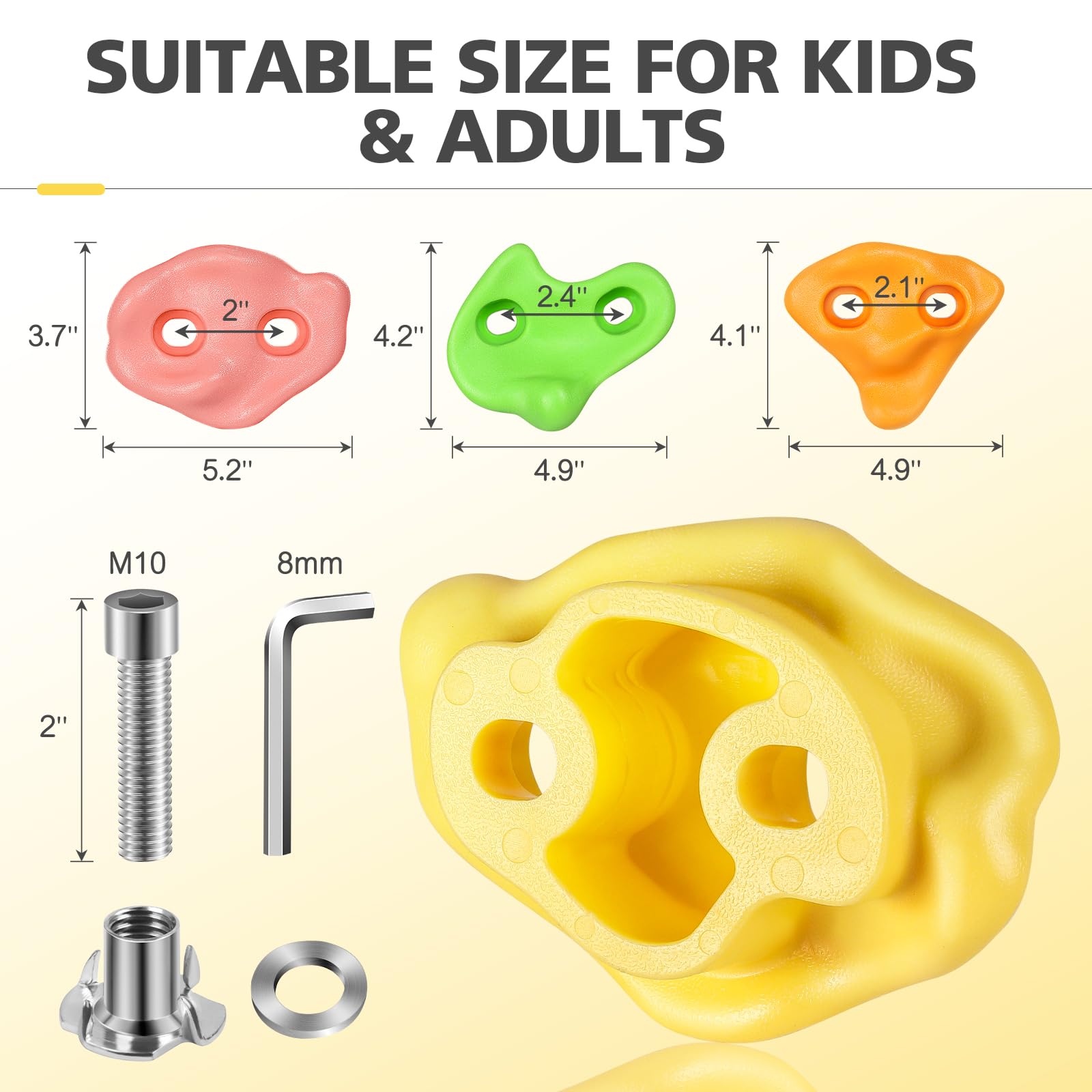 TOPNEW 18PCS Climbing Holds for Kids, Rock Wall Climbing Kit with Hardware for Indoor and Outdoor Climbing Wall, Soft Color