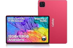 CALLSKY-TAB Android Tablets, 11 inch Octa-Core Processor Tablet with 2 Years Protection, 128GB Storage,12GB RAM, 6ft Charging Cable, 8000mAh Battery, Reinforced Type-C Port, Quad-Speaker, Pink