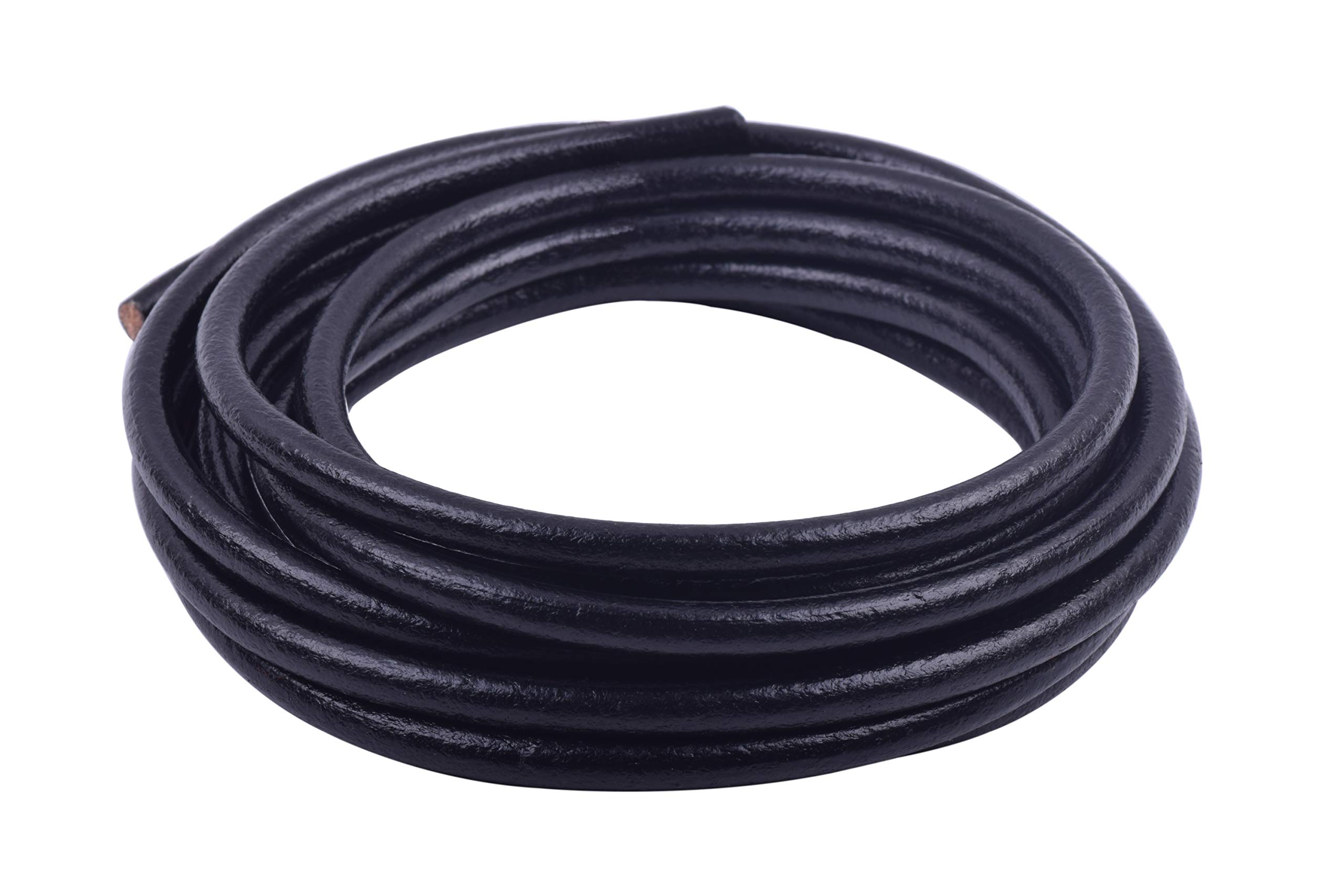 KONMAY 6.0mm Round Real Leather Cord, 3 Meters Black Leather String Cord for Jewelry Making, Necklaces, Bracelets and Crafting