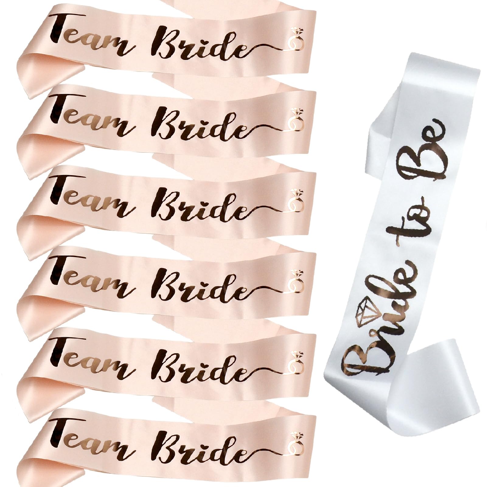 Photo 1 of Luwigs Team Bride 7pcs Satin Sash Set - 6 Team Bride Sashes + 1 Bride to Be Sash Bridesmaids Sashes for Wedding Bridal Shower Party Decorations (Pink&White)