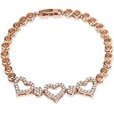 Irideket Dainty Rose Gold Chain Bracelet for Women, Heart Bracelet with Sparkling CZ Accents, Gold Link Bracelet for Women, Lock and Clasp Design for Girlfriend