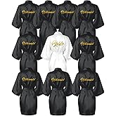 Jecery 10 Pcs Women Bride Kimono Robe Embroidered Getting Ready Satin Bridesmaid Robes for Wedding Party Bridal Shower