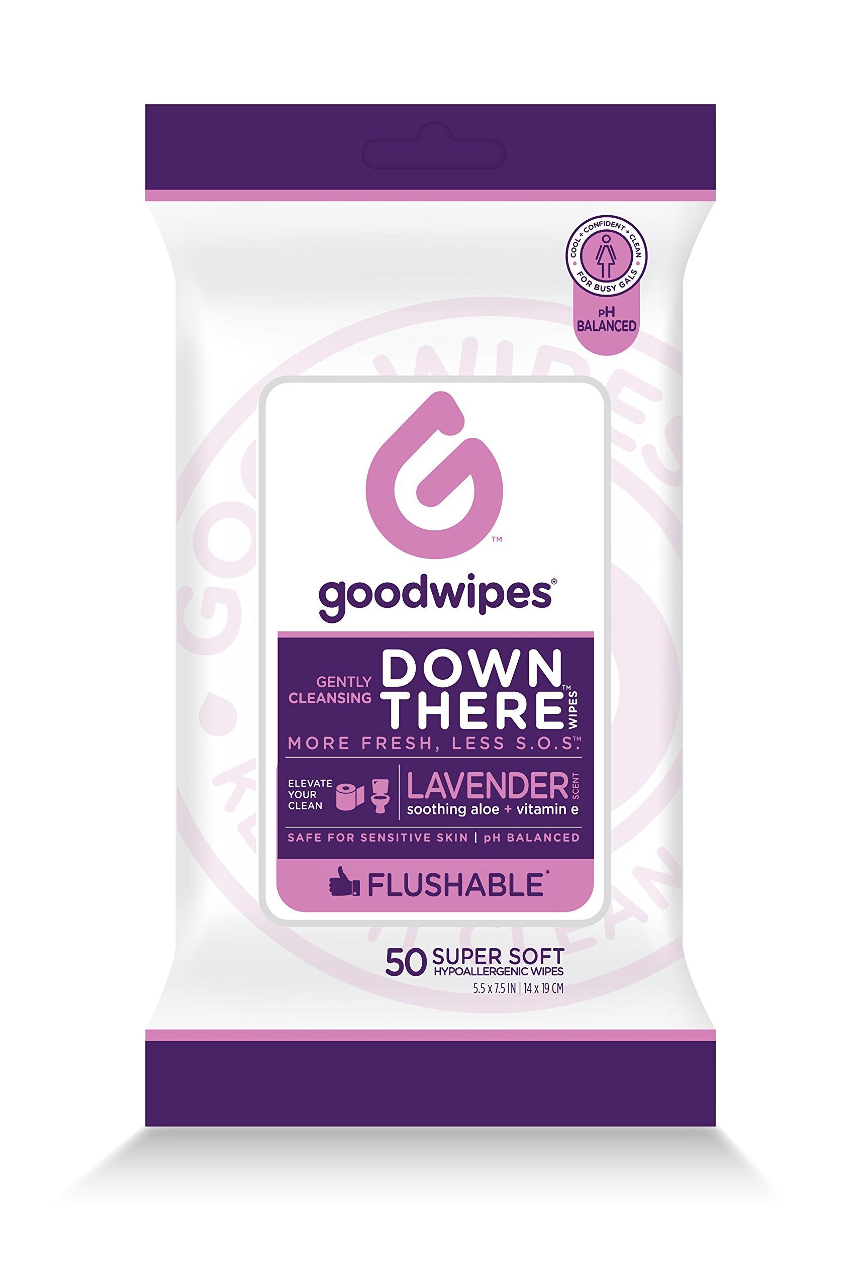 GoodWipes Flushable Wet Cleansing Wipes for Women Down