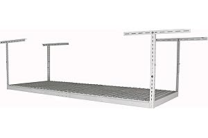 MONSTERRAX STORAGE SOLUTIONS MonsterRax Overhead Garage Storage Racks 3x8’ Ceiling Mounted Shelving, Adjustable Hanging Organizer, Heavy Duty Steel, Holds 500 Pounds, Color: White, Adjustable from 24"-45" off the Ceiling