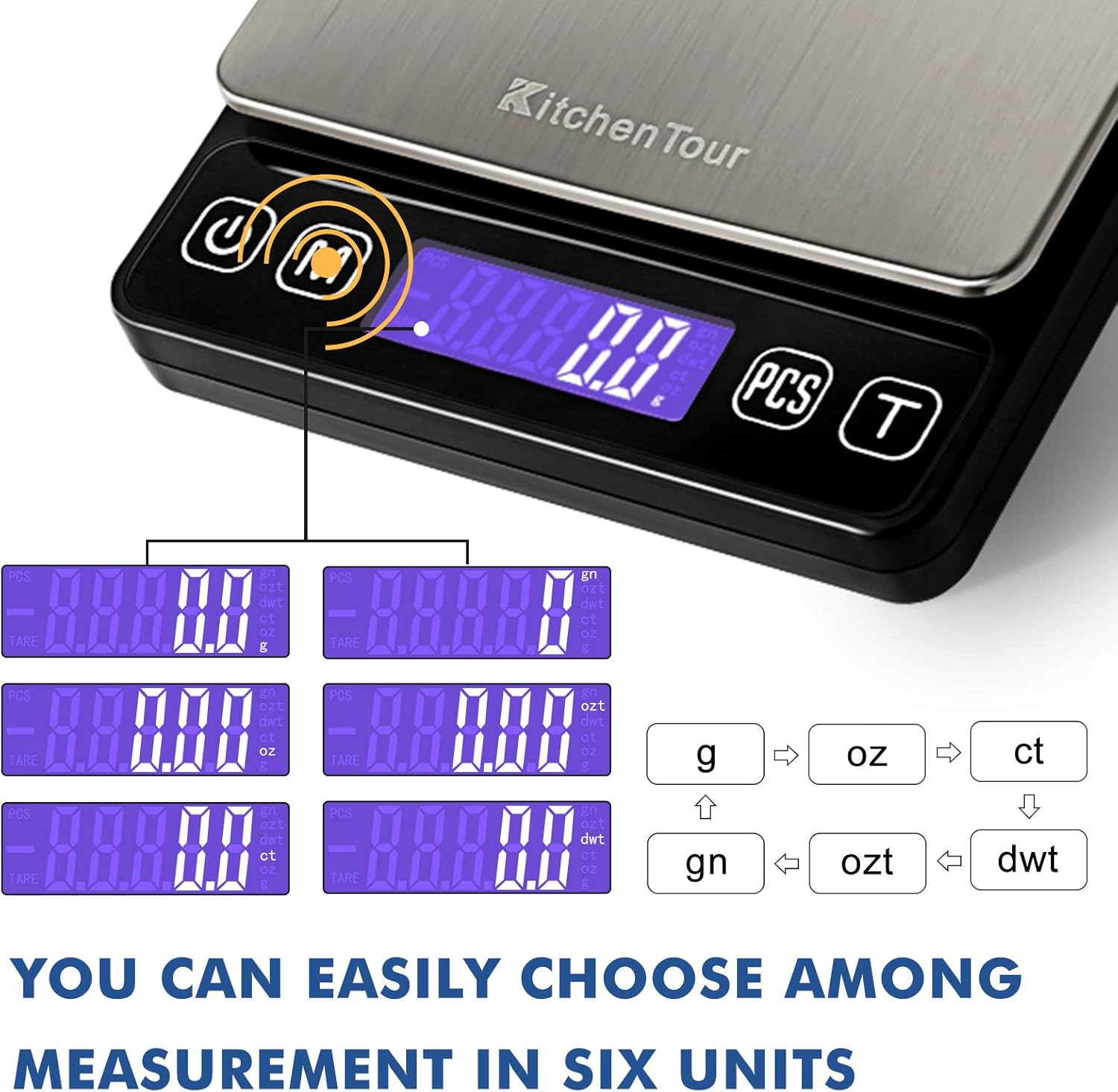 KitchenTour Digital Kitchen Scale - 3000g/0.1g High Accuracy Precision Multifunction Food Meat Scale with Back-Lit LCD Display(Batteries Included): Industrial & Scientific