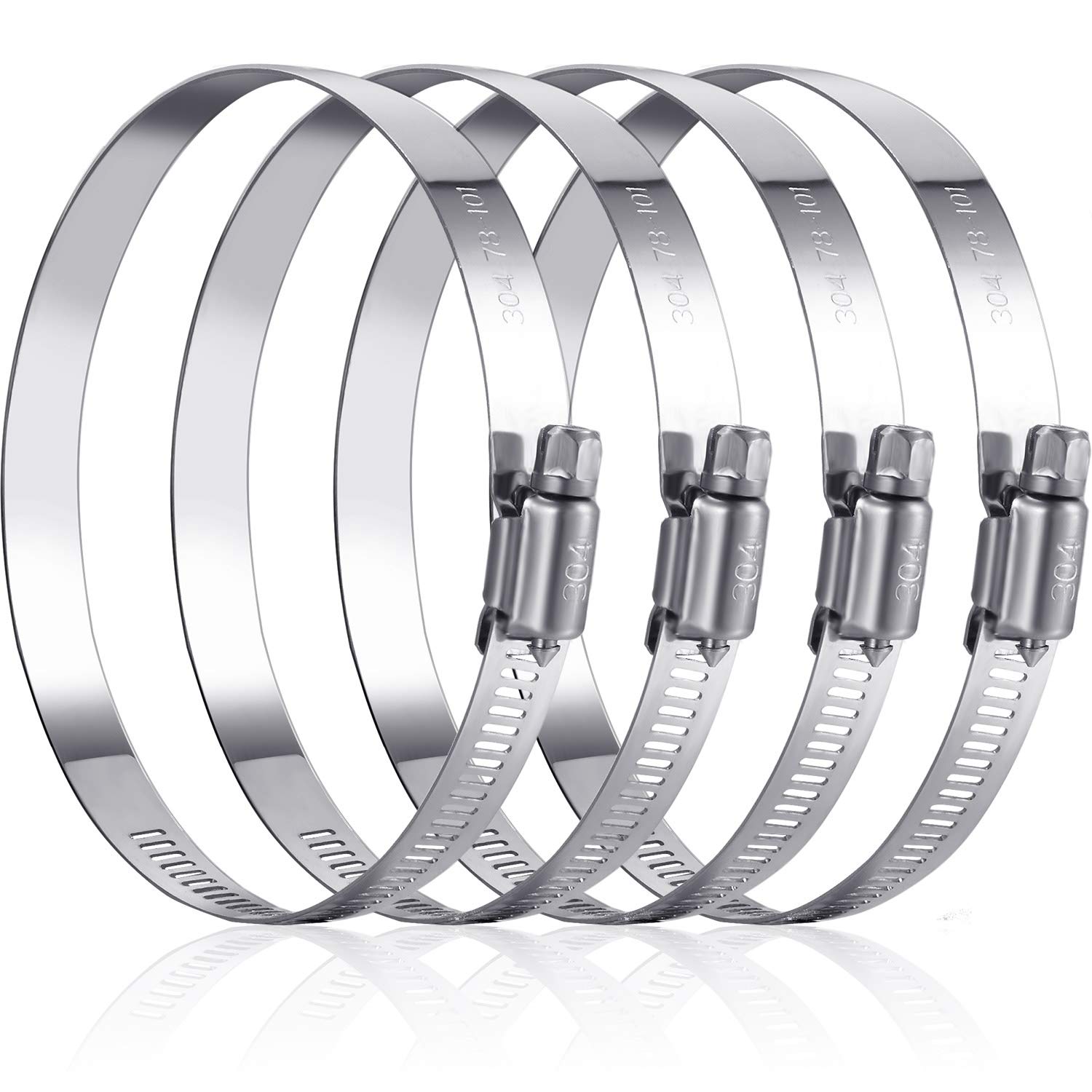 4 Pieces Adjustable 304 Stainless Steel Duct Clamps Hose Clamp (4 Inch)