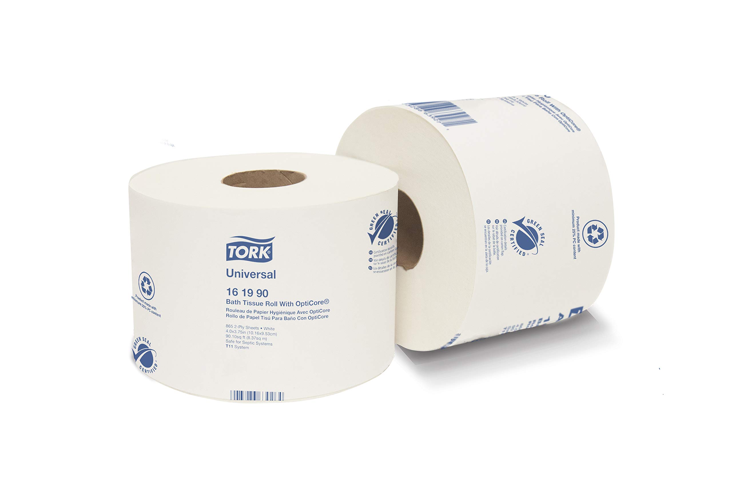 Tork 161990 Universal Bath Tissue Roll with OptiCore, 2-Ply, 3.75" Width x 4.0" Length, White (Case of 36 Rolls, 865 Sheets per Roll, 31,140 Sheets per Case)