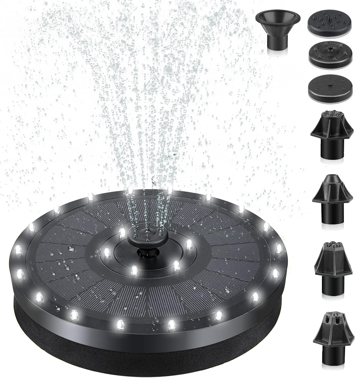 2021 New 3.5W Solar Fountain Pump for Bird Bath,Built-in 2000mAh Battery Solar Powered Water Fountain Pump,24 LED Lights Solar Water Pump Floating Fountain with 8 Water Styles for Garden,Pool,Outdoor
